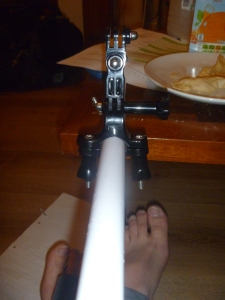 The Go Pro handle bar mount attached to the steel tube